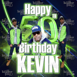 50th Birthday Navy Neon Green - Digital Editable Template Download